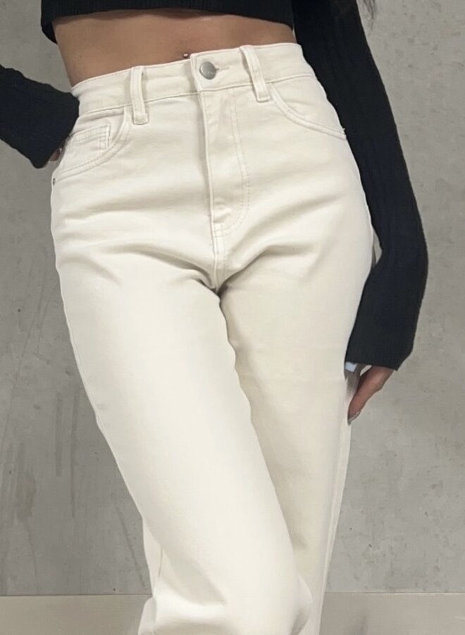 High Waisted Wide Leg Jeans - Beige