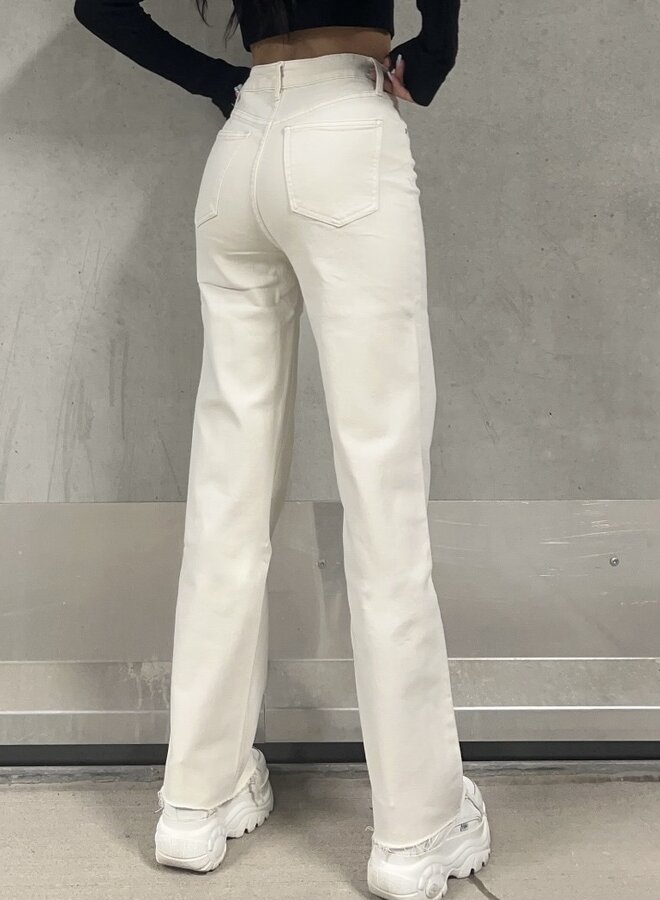 High Waisted Wide Leg Jeans - Beige