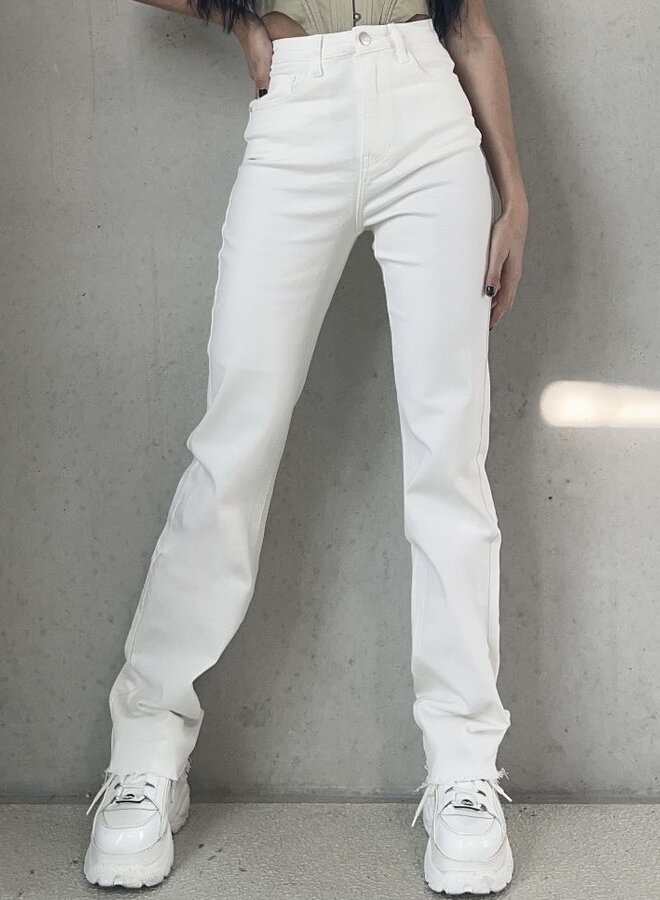 High Waisted Straight Leg Jeans - White