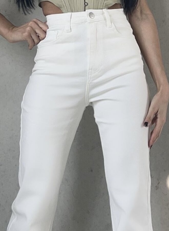 High Waisted Straight Leg Jeans - White