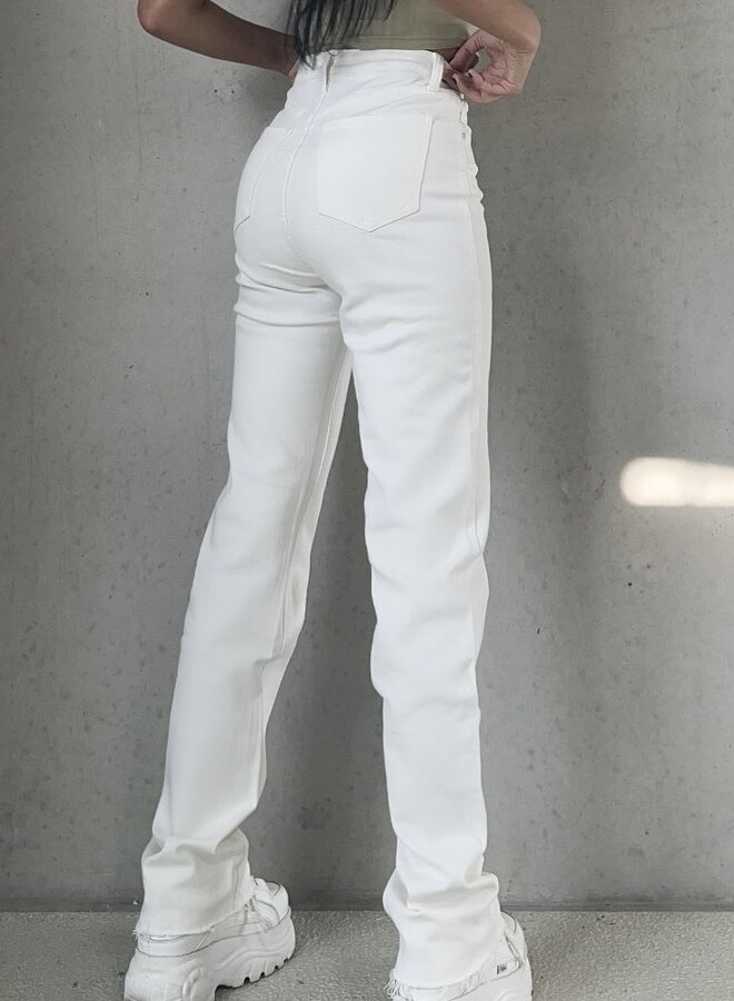 High Waisted Straight Leg Jeans - White