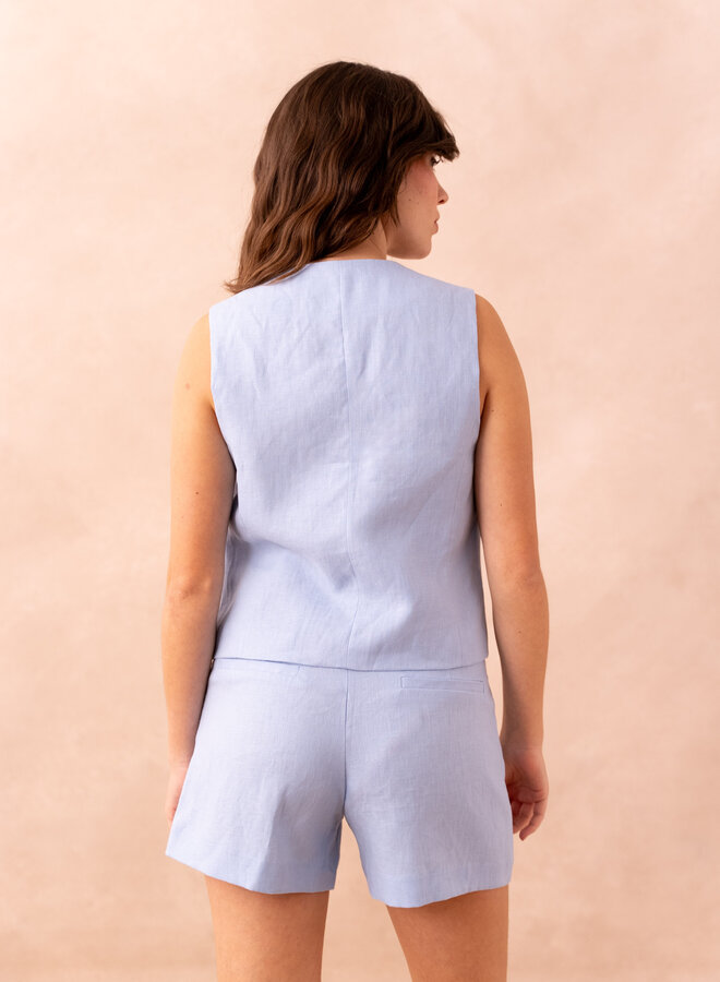 Gilet 100% Linen - Baby Blue