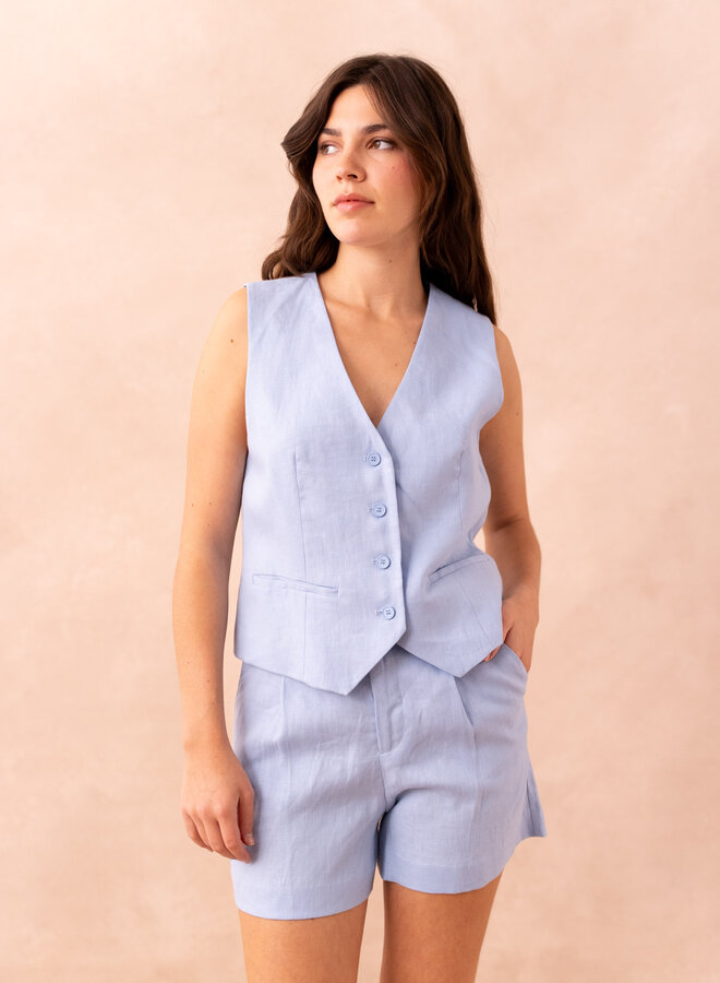 Gilet 100% Linen - Baby Blue