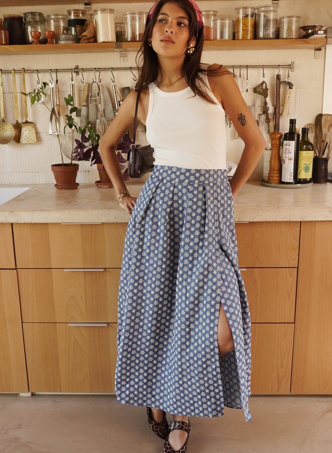 Jupe Embroidery Maxi - Bleu
