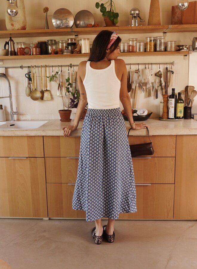 Jupe Embroidery Maxi - Bleu