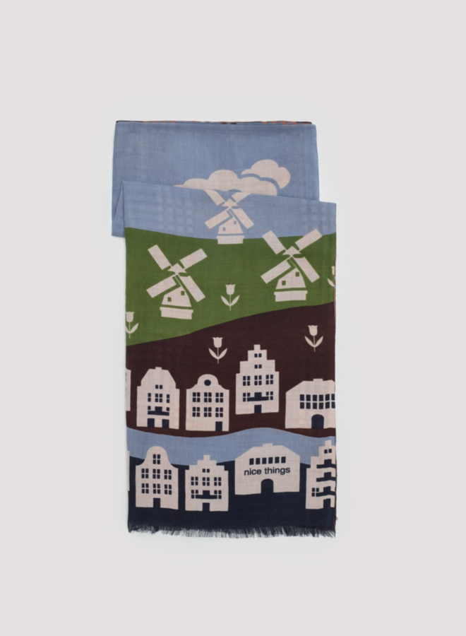 Nice Things - "Dutch Landscape" Scarf - Shiny Blue