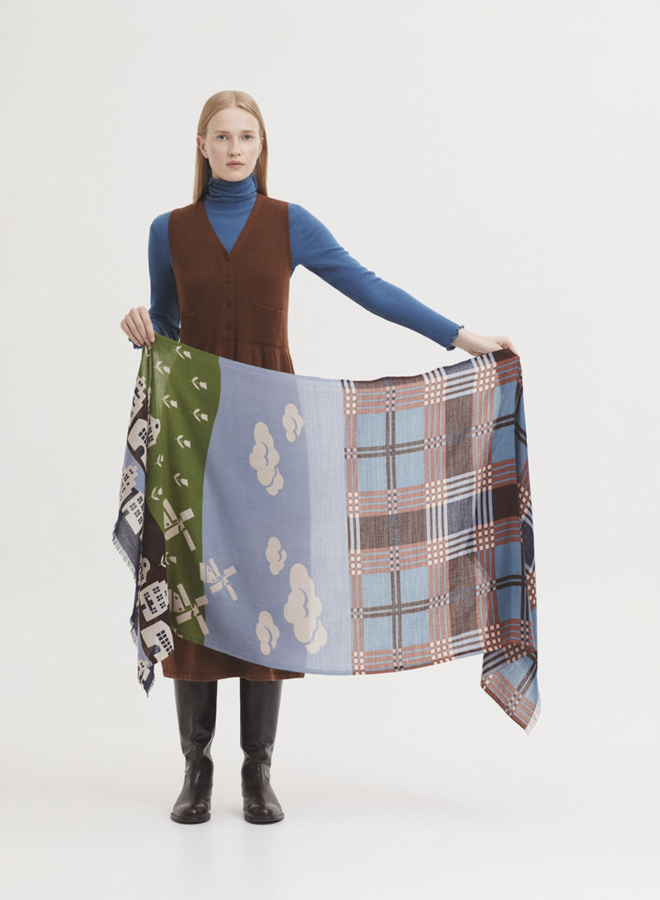 Nice Things - "Dutch Landscape" Scarf - Shiny Blue