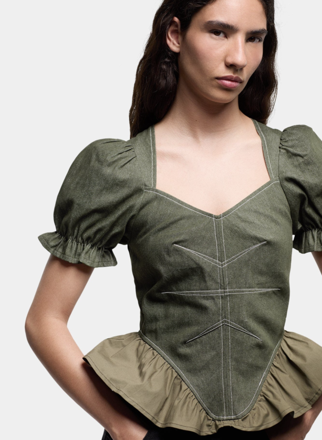 LAAGAM - Regina Puff Sleeve Blouse - Khaki