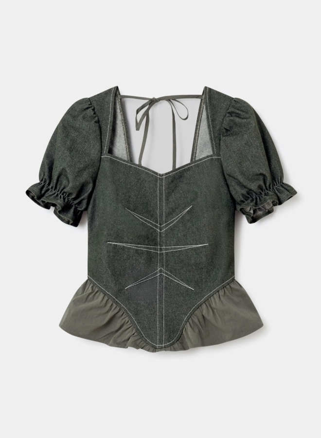 LAAGAM - Regina Puff Sleeve Blouse - Khaki