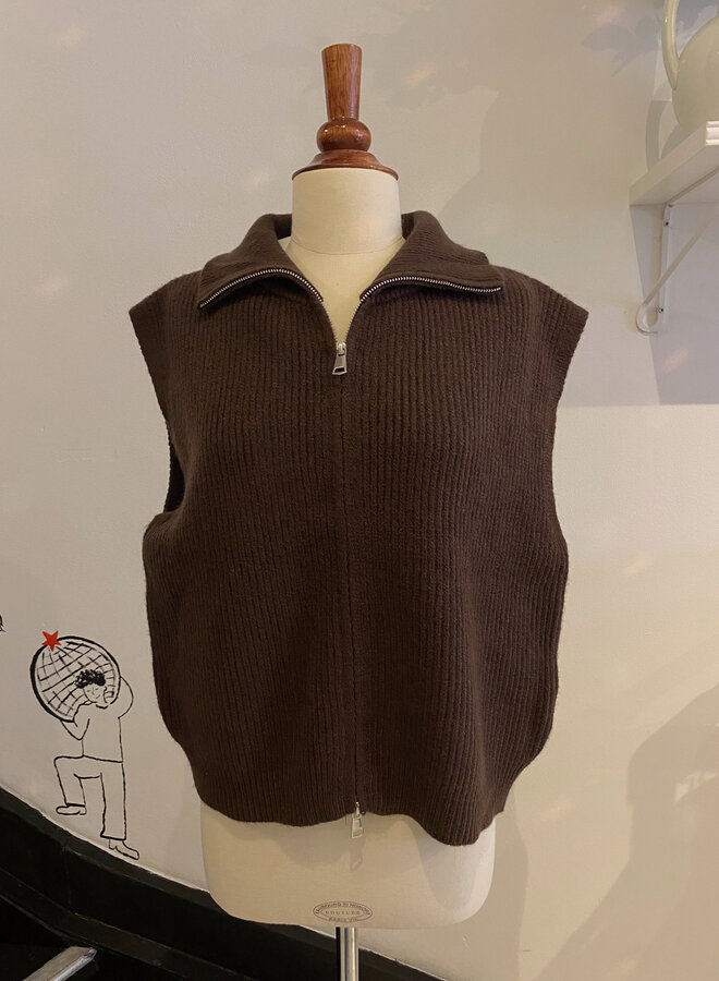 Zipper Gilet - Marron (One Size)