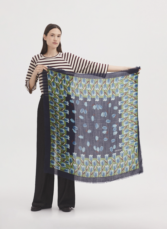 Nice Things - "Tulips Garden" Scarf - Navy