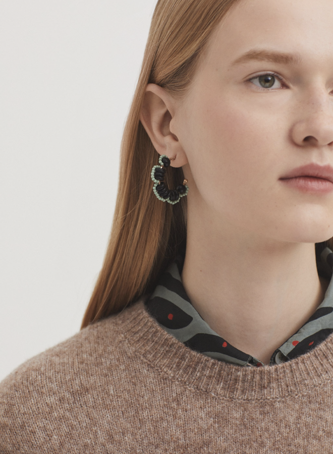 Nice Things - Flower Hoop Earring - Black