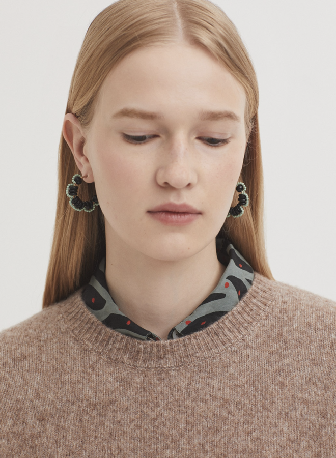 Nice Things - Flower Hoop Earring - Black