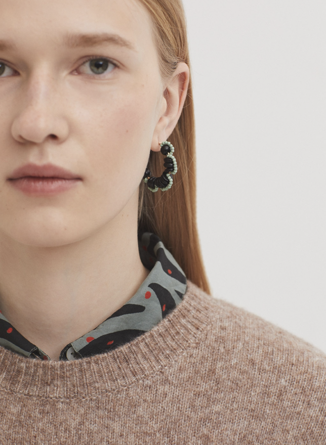 Nice Things - Flower Hoop Earring - Black
