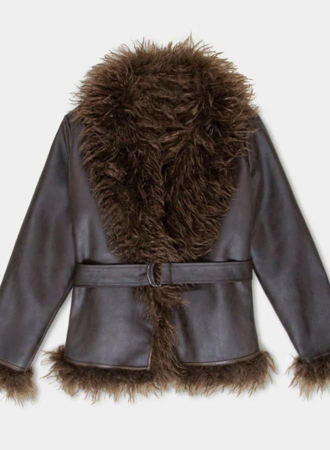 LAAGAM - Zoya Shearling Short Coat - Brown