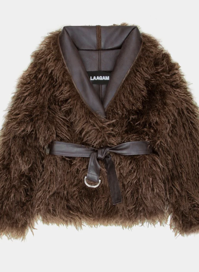 LAAGAM - Zoya Shearling Short Coat - Brown
