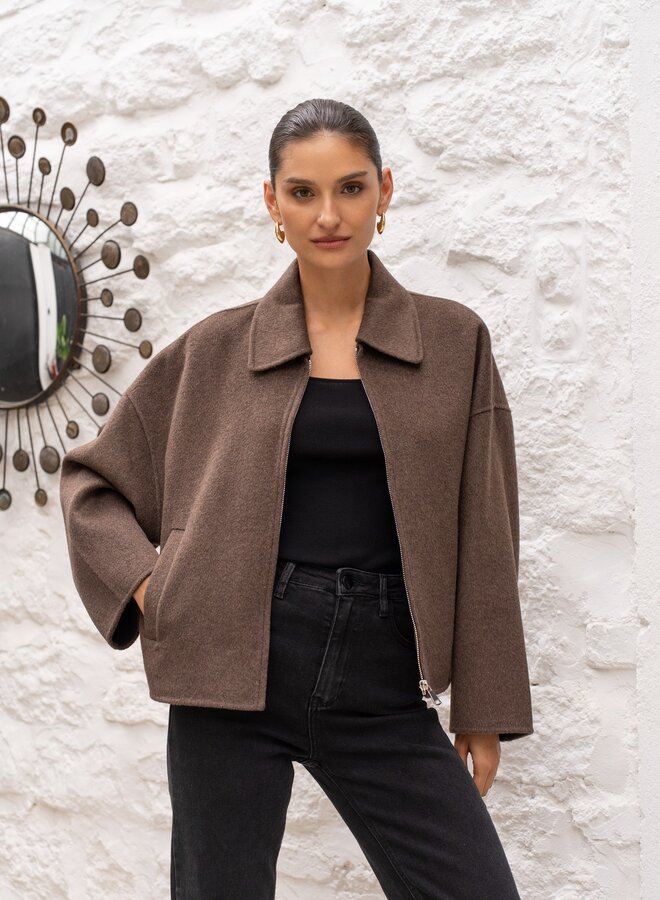 Manteau Short Zipper Wool - Coffee