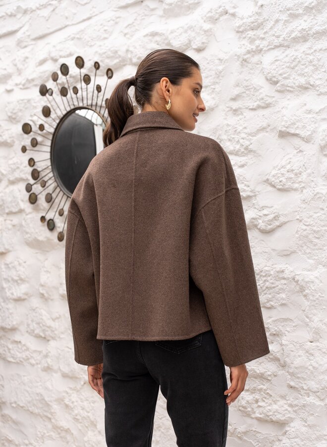 Manteau Short Zipper Wool - Coffee