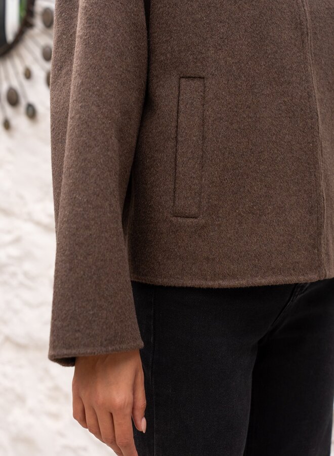 Manteau Short Zipper Wool - Coffee