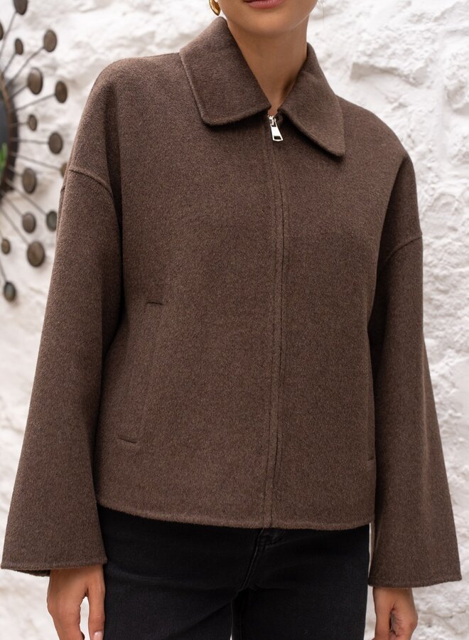 Manteau Short Zipper Wool - Coffee