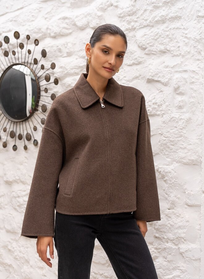 Manteau Short Zipper Wool - Coffee