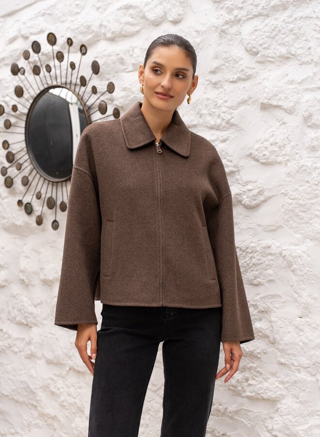Manteau Short Zipper Wool - Coffee