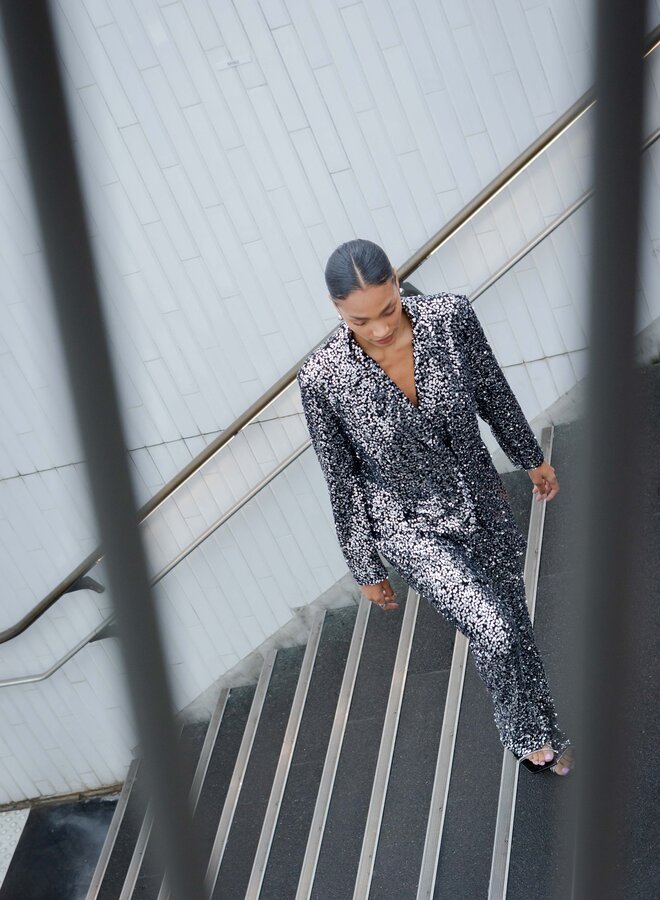 Oversized Blazer Paillettes - Argent