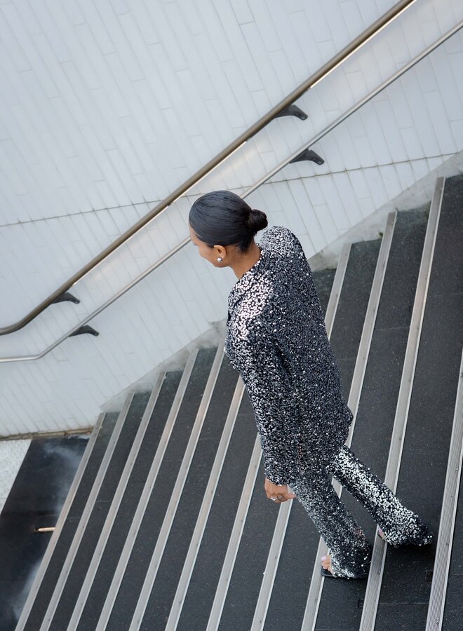 Oversized Blazer Paillettes - Argent