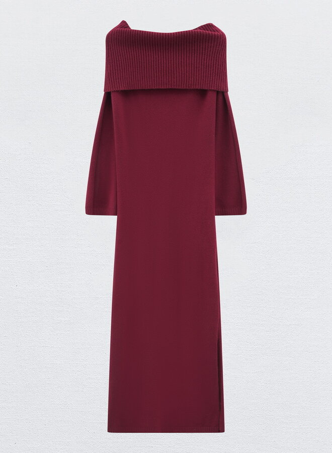 Off Shoulder Knit Robe - Bordeaux (One Size)