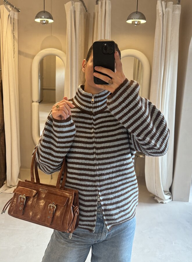 Zipper Cardigan Belly - Bleu et Marron (One Size)