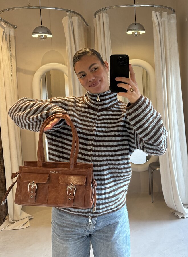 Zipper Cardigan Belly - Bleu et Marron (One Size)