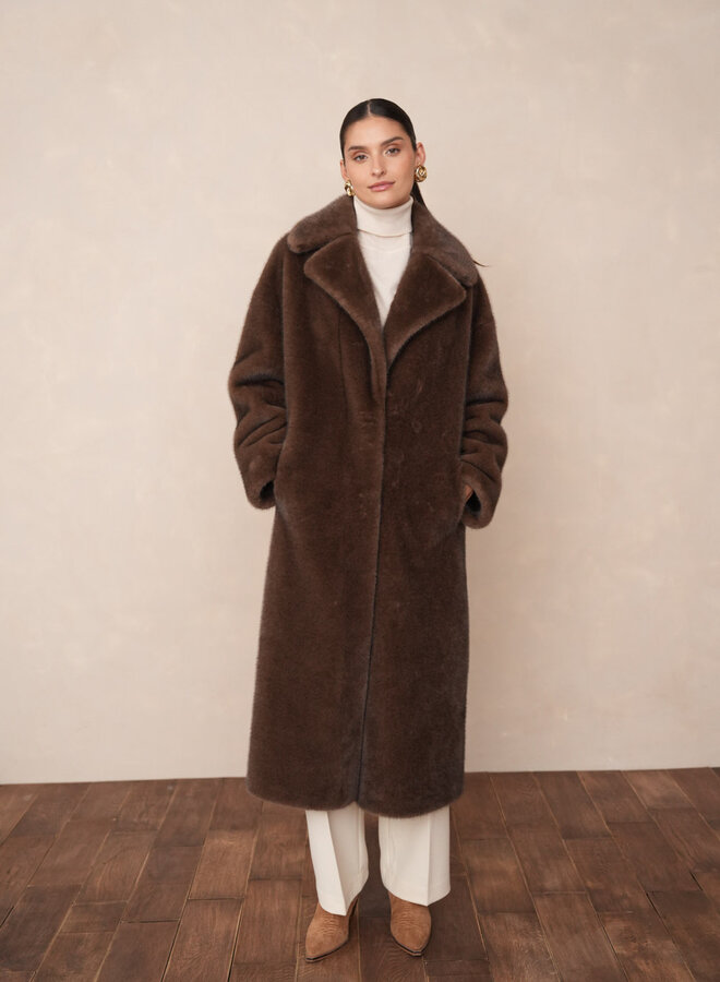 Faux Fur Coat - Marron