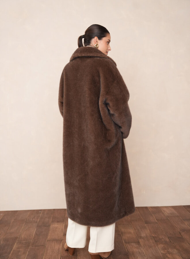 Faux Fur Coat - Marron