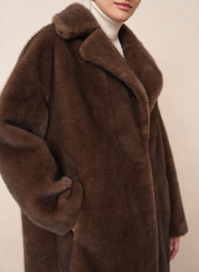 Faux Fur Coat - Marron