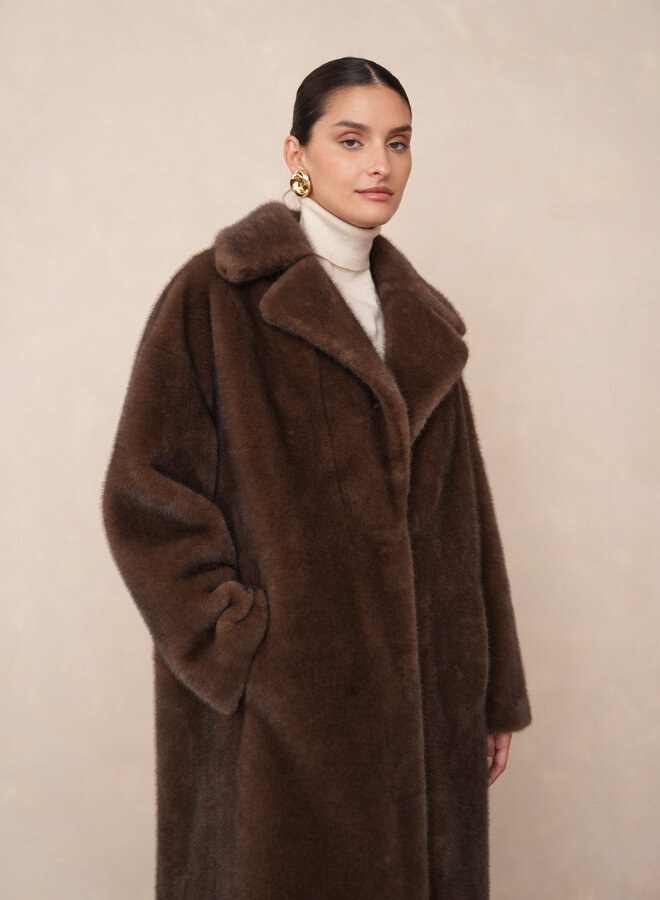 Faux Fur Coat - Marron