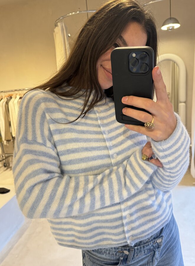 Cardigan Honey Bee - Ecru et Baby Bleu  (One Size)