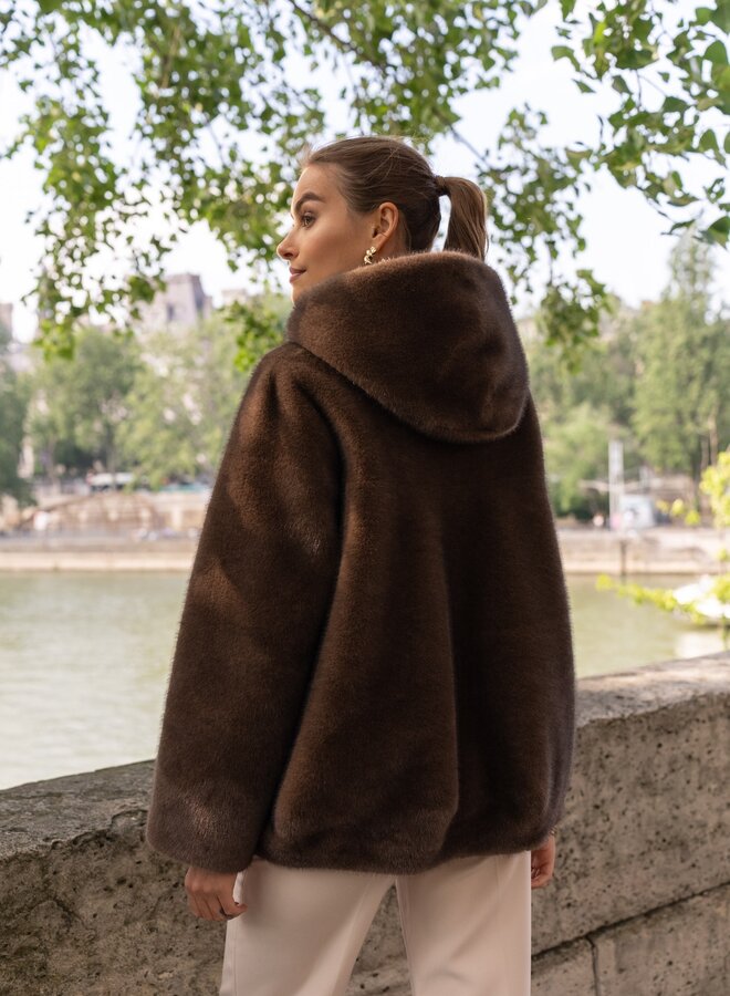 Manteaux Faux Fur Hoodie Zip - Marron