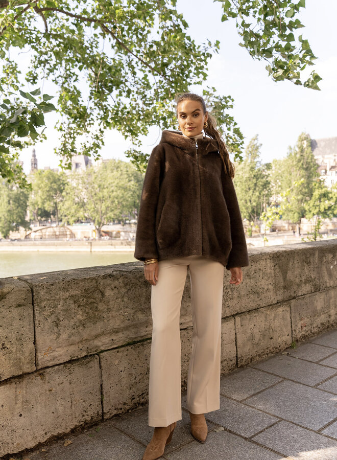 Manteaux Faux Fur Hoodie Zip - Marron