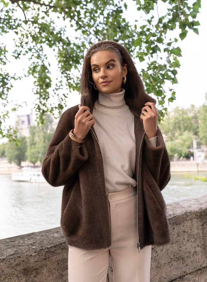 Manteaux Faux Fur Hoodie Zip - Marron