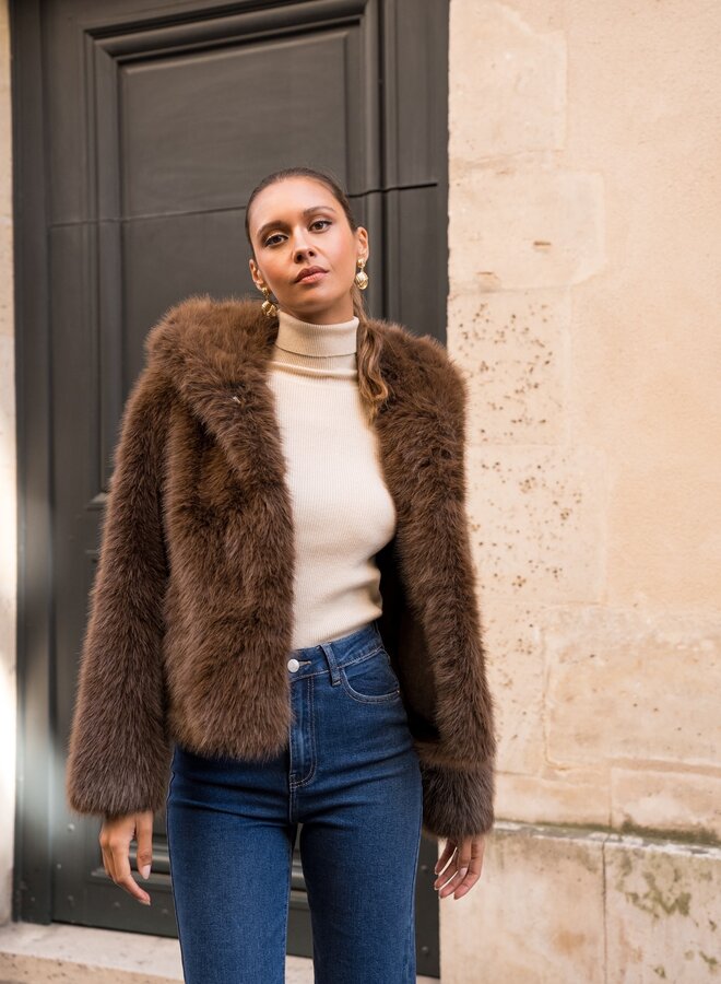 Manteaux Faux Fur Hoodie - Marron