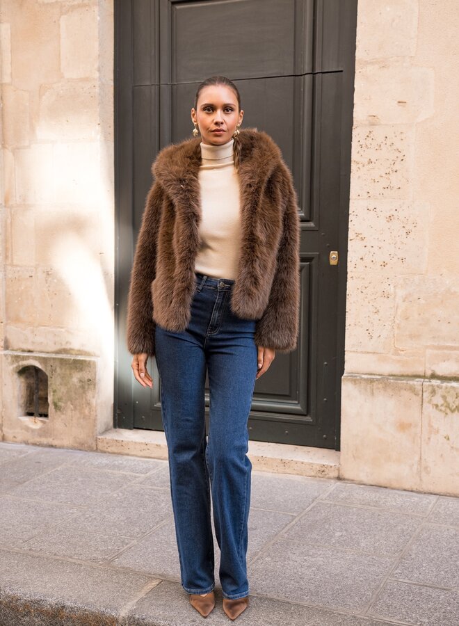 Manteaux Faux Fur Hoodie - Marron