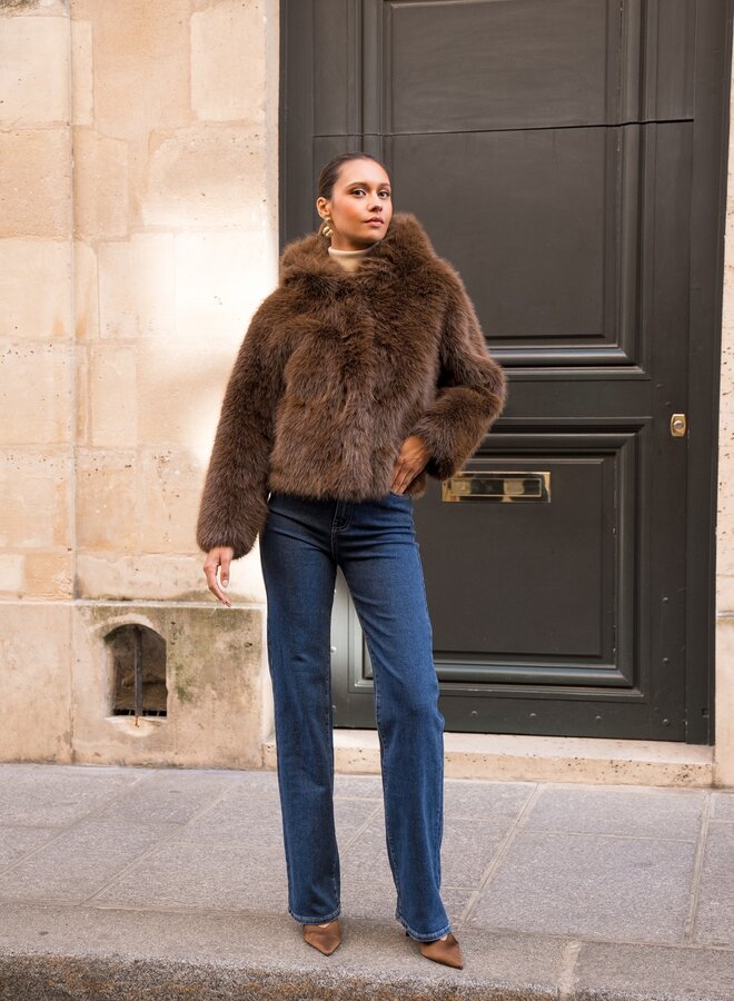 Manteaux Faux Fur Hoodie - Marron