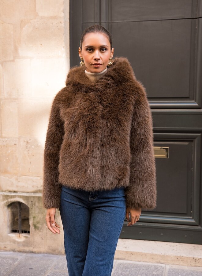Manteaux Faux Fur Hoodie - Marron