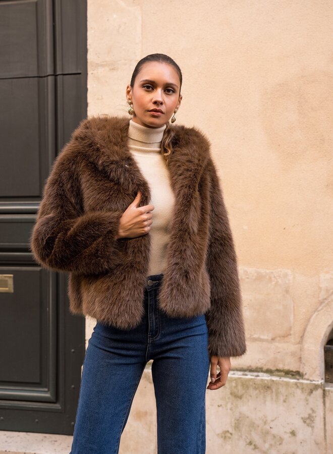 Manteaux Faux Fur Hoodie - Marron