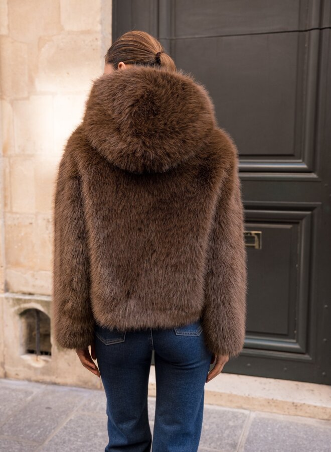 Manteaux Faux Fur Hoodie - Marron