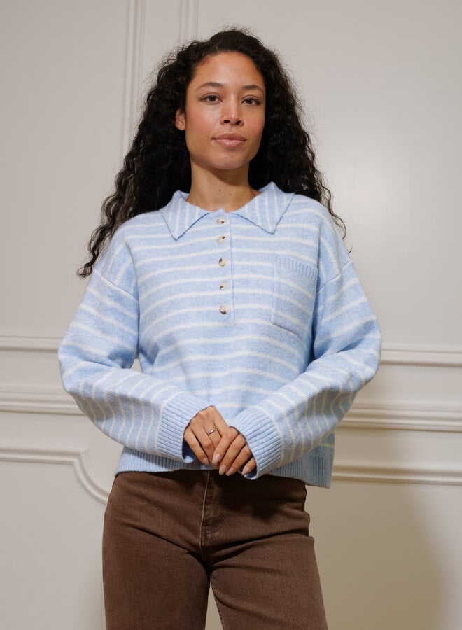 Pull Polo Stripes Loutje - Bleu et Blanc