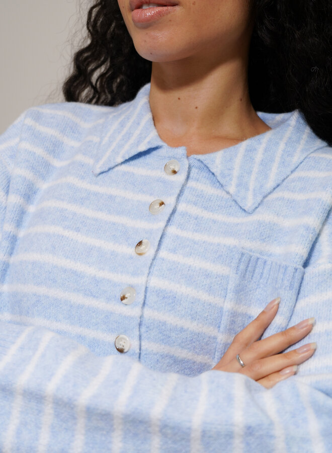 Pull Polo Stripes Loutje - Bleu et Blanc