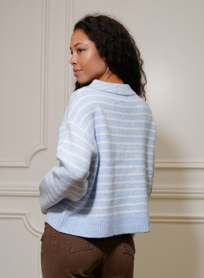 Pull Polo Stripes Loutje - Bleu et Blanc