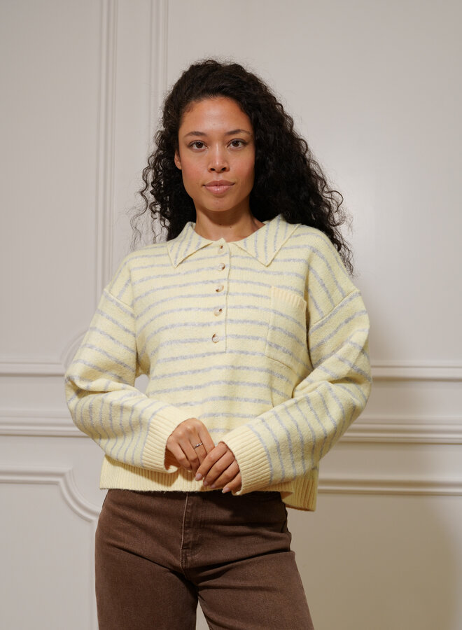 Pull Polo Stripes Loutje - Jaune et Gris