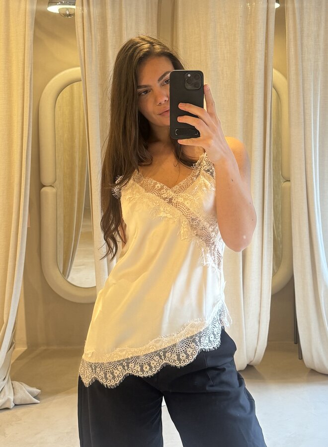 A Symmetrical Lace Satin Top - Ecru
